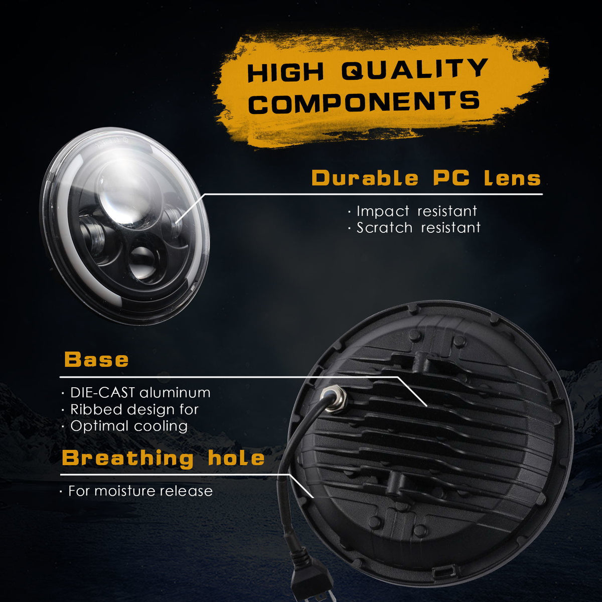 150W 7'' Round LED Headlight with High Low Beam 15000LM DRL Turn Signal Light white_6000K