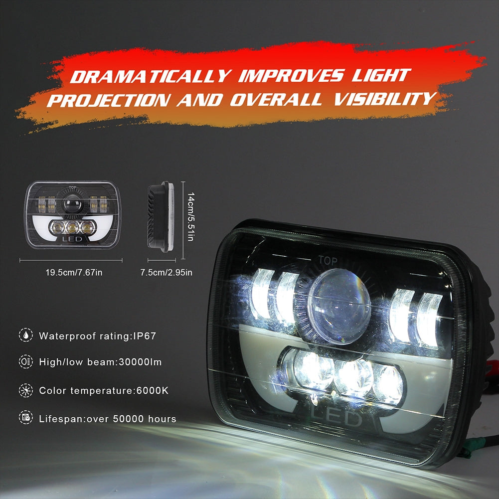 300W 7 inch 30000LM LED Headlight for Off-road Truck Vehicle 6000K white + Amber _1pc