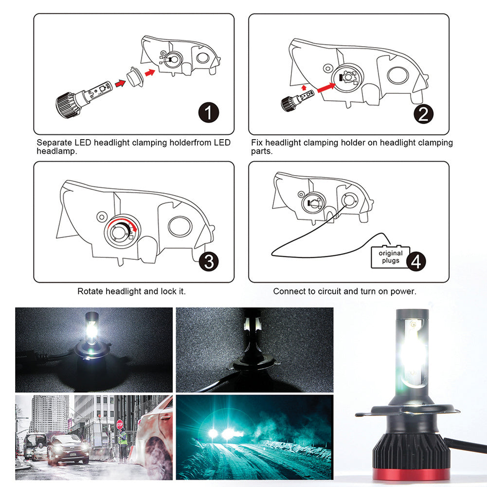 2PCS Mini Led Bulb Car Headlight H11 H1 H8 H9 H3 9005 / HB3 9006 / HB4 100W 20000LM 6000K Car Headlight 6000K white light_H4/HB2/9003 Hi/Lo