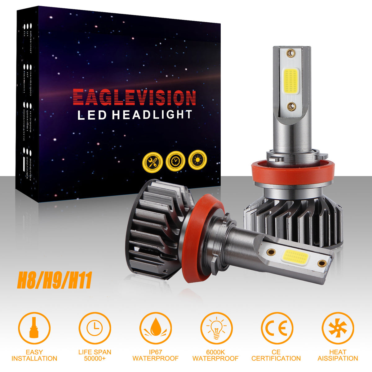 2PCS Mini Car LED Headlight Bulb H1 H7 H8/H9/H11 9005/HB3 9006/HB4 H4/HB2/9003 Hi/Lo 72W 10000LM 6000K Car Headlamp H8/H9/H11