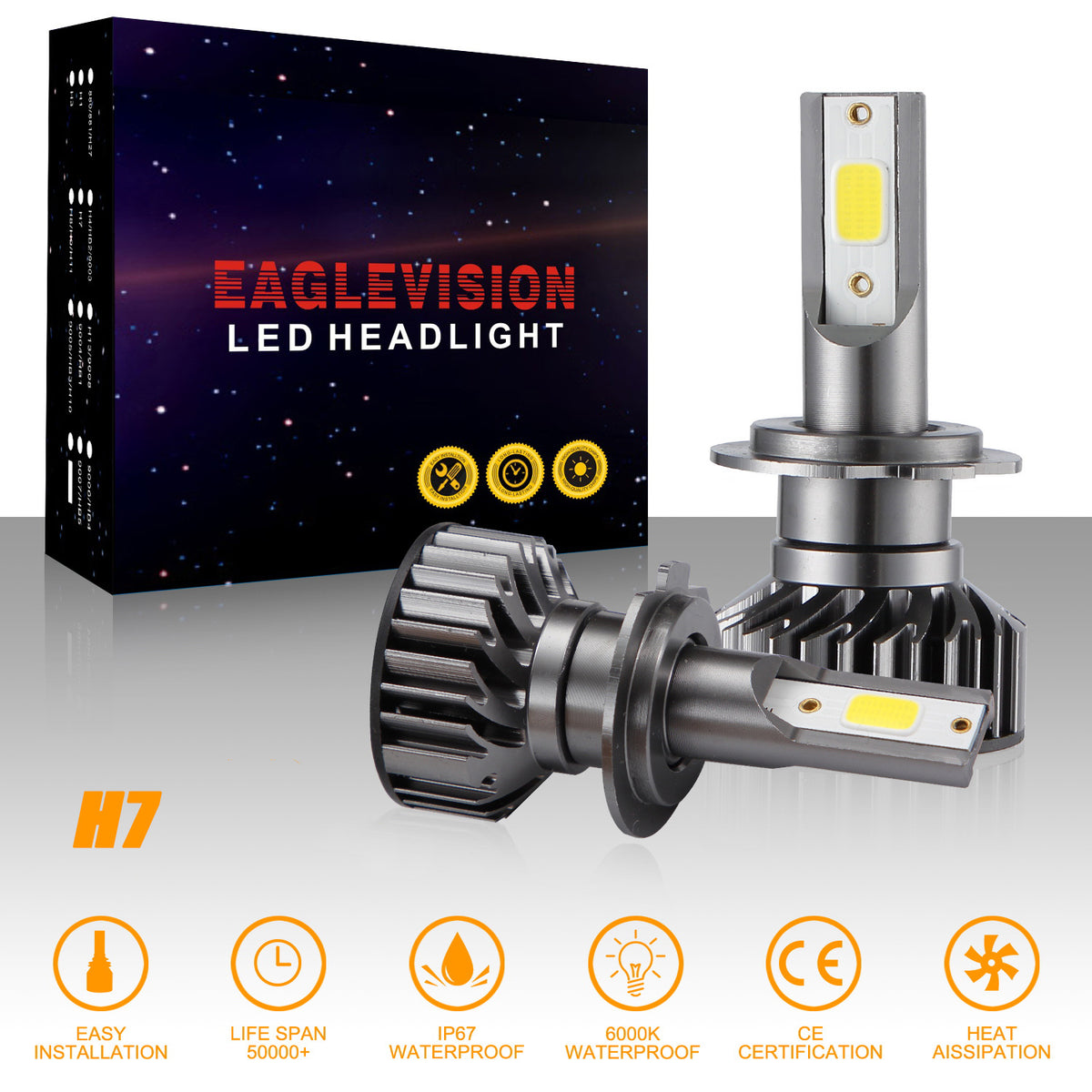 2PCS Mini Car LED Headlight Bulb H1 H7 H8/H9/H11 9005/HB3 9006/HB4 H4/HB2/9003 Hi/Lo 72W 10000LM 6000K Car Headlamp H7