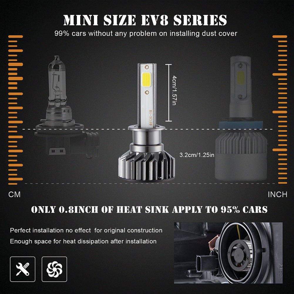 2PCS Mini Car LED Headlight Bulb H1 H7 H8/H9/H11 9005/HB3 9006/HB4 H4/HB2/9003 Hi/Lo 72W 10000LM 6000K Car Headlamp 9005/HB3