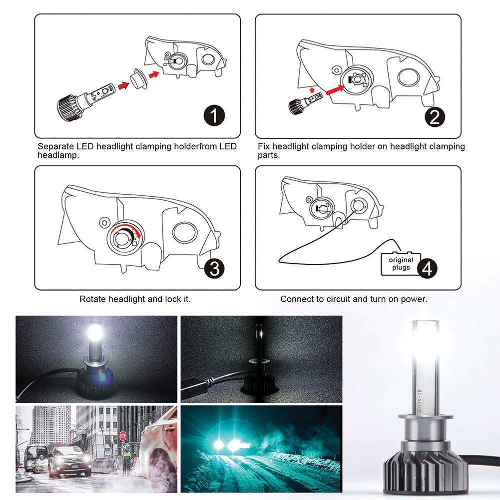 2PCS Mini Car LED Headlight Bulb H1 H7 H8/H9/H11 9005/HB3 9006/HB4 H4/HB2/9003 Hi/Lo 72W 10000LM 6000K Car Headlamp 9006/HB4