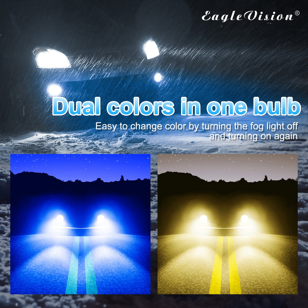 2PCS 880/881 9005/9006 H8/H11 5202 Dual Color High Power Headlights Truck Front Headlights Fog Lights Ice blue + amber light_880/881