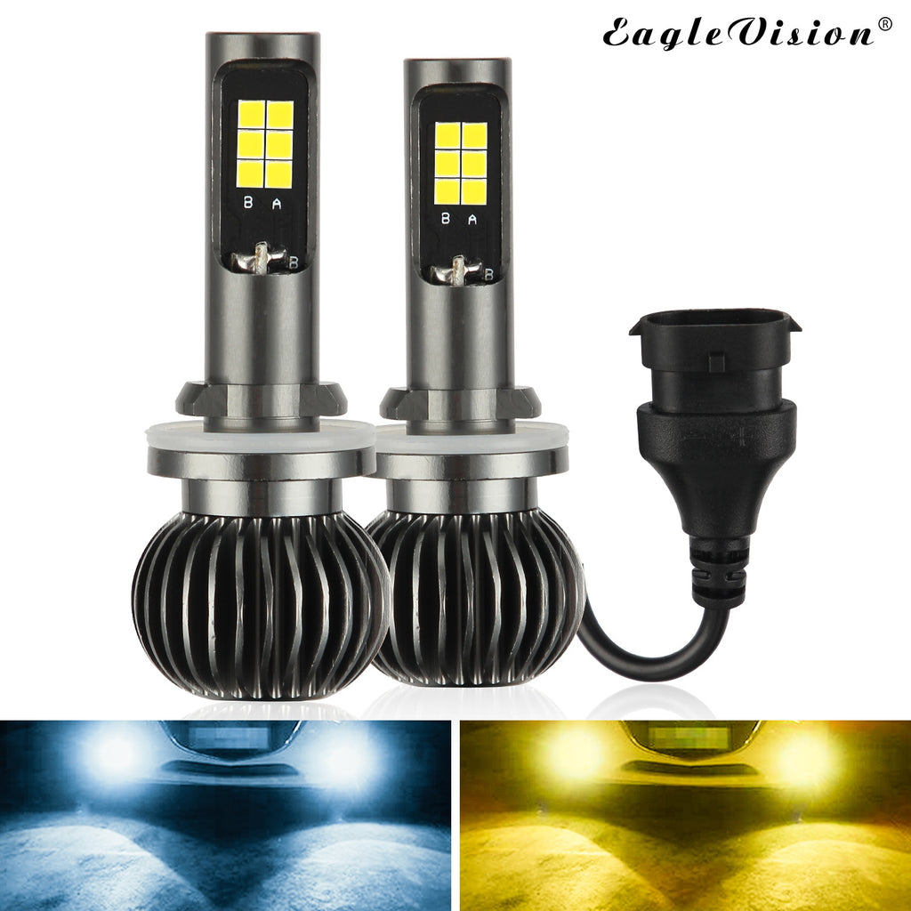 2pcs/set 880/881 9005/9006 H8/H11 5202 Dual Color Truck High Power Headlight Bulb Cool white + amber_H8/H11