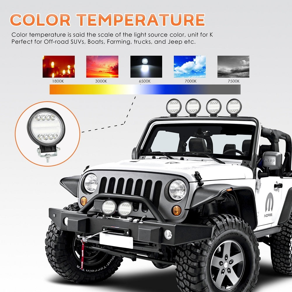 4inch Round LED Work Light 4WD SUV LED 200W 6000K Flood Spot Beams Offroad Bar Car Headlight