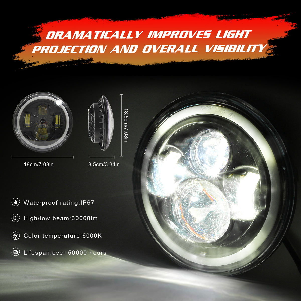 7 "150W 15000LM 8000K SUV Working Lights LED Headlights for Jeep Wrangler