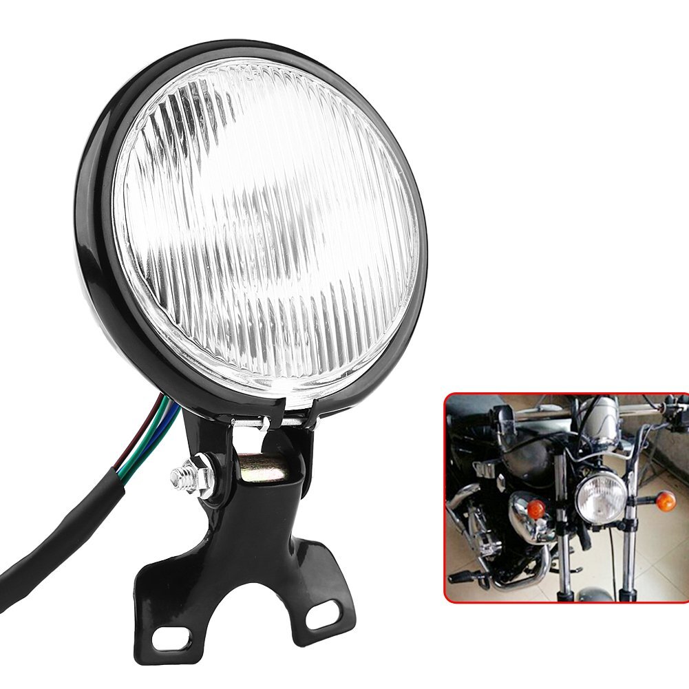 Chrome Motorcycle Headlight Yellow Cafe Racer Head Light Decorative Metal Lights Lighting Modified Motorbike Rear Light Silver