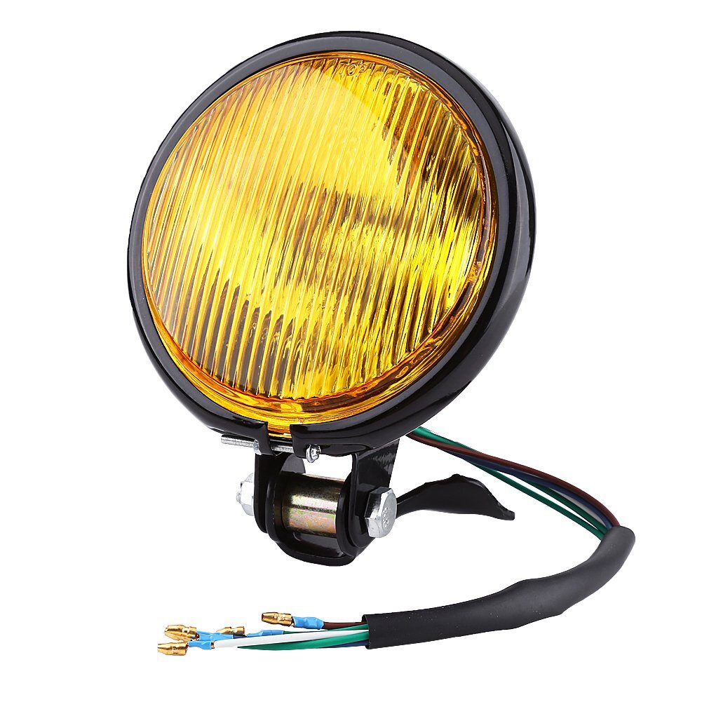 Chrome Motorcycle Headlight Yellow Cafe Racer Head Light Decorative Metal Lights Lighting Modified Motorbike Rear Light Silver