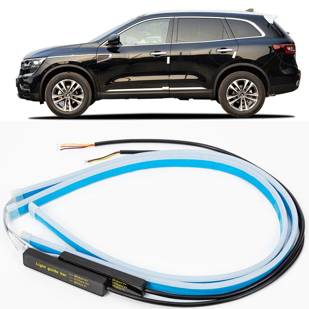 1 pair Ultrafine Cars LED Daytime Running Lights White Turn Signal Yellow Guide Strip for Headlight 30CM ice blue yellow