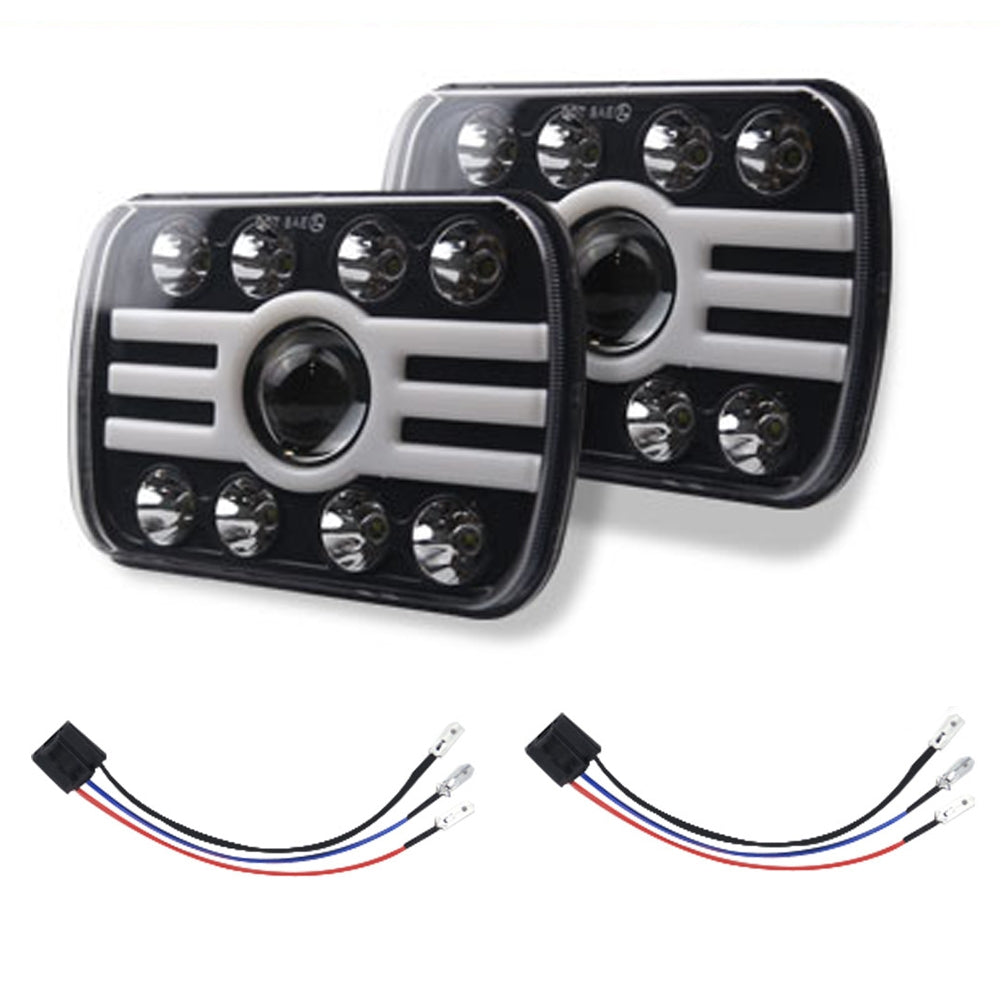 For Jeep Wrangler 500 W 30000LM 7 inch LED Headlights 5X7/7X6 Led Beam Headlamp Angel eye (8 beads with lens) H Shape Led Headlight
