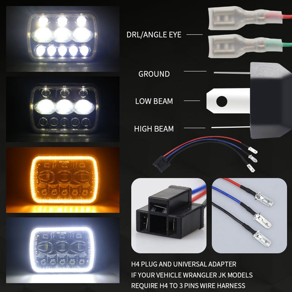 For Jeep Wrangler 500 W 30000LM 7 inch LED Headlights 5X7/7X6 Led Beam Headlamp Led Headlight Angel eyes (three eyes eight beads) with halo