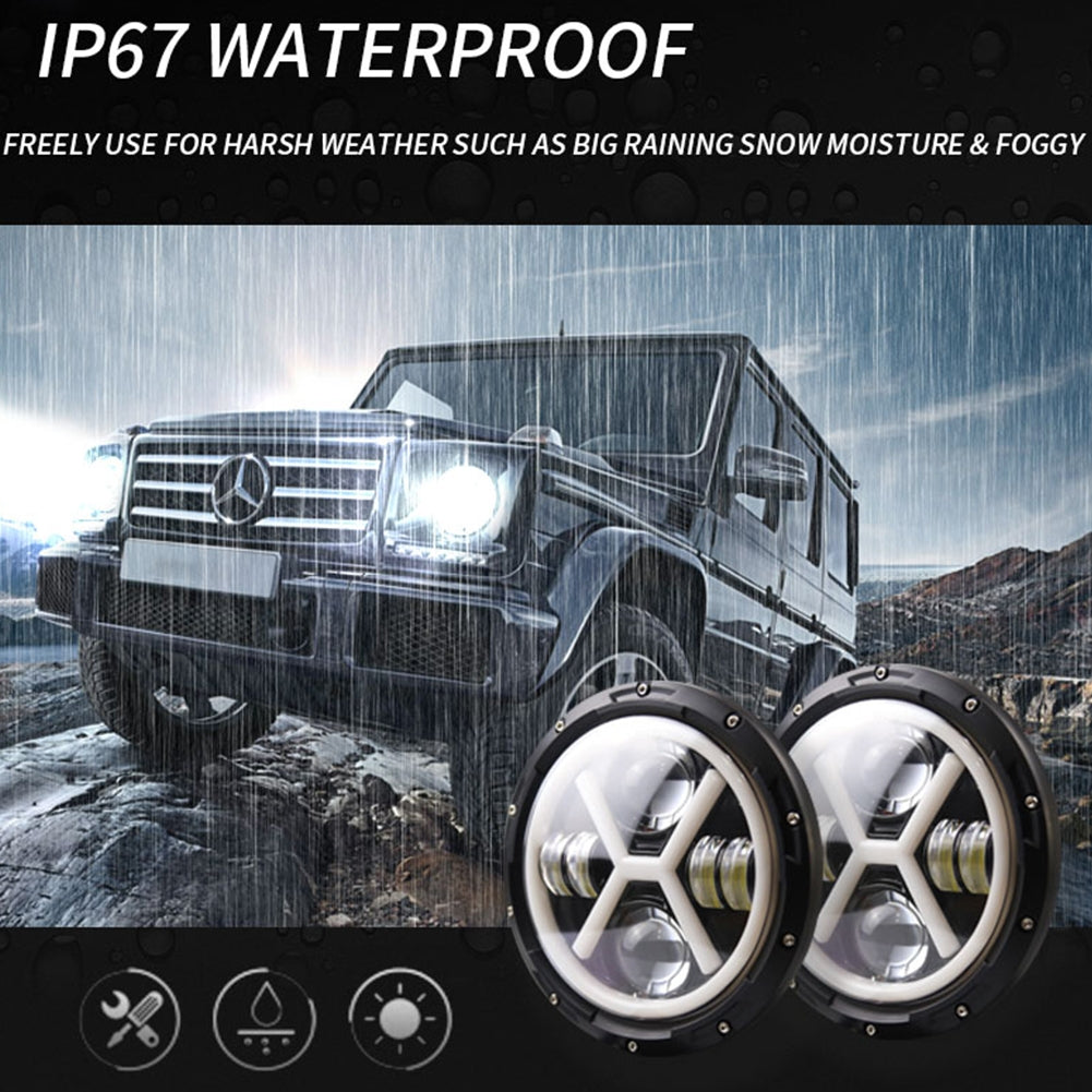500 W 30000LM 7 inch LED Yellow and White Halo Angel Eye Headlights For Jeep Wrangler Led Beam Headlamp H4/H13 (left and right four eyes) X type Led Headlight