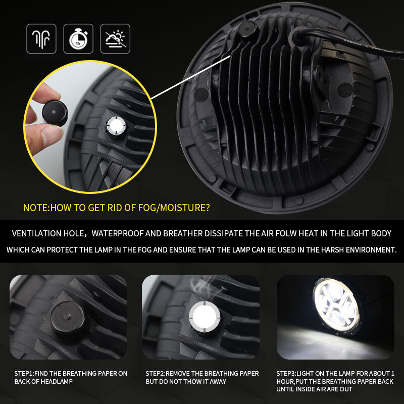 500 W 30000LM 7 inch LED Yellow and White Halo Angel Eye Headlights For Jeep Wrangler Led Beam Headlamp H4/H13 (left and right four eyes) X type Led Headlight