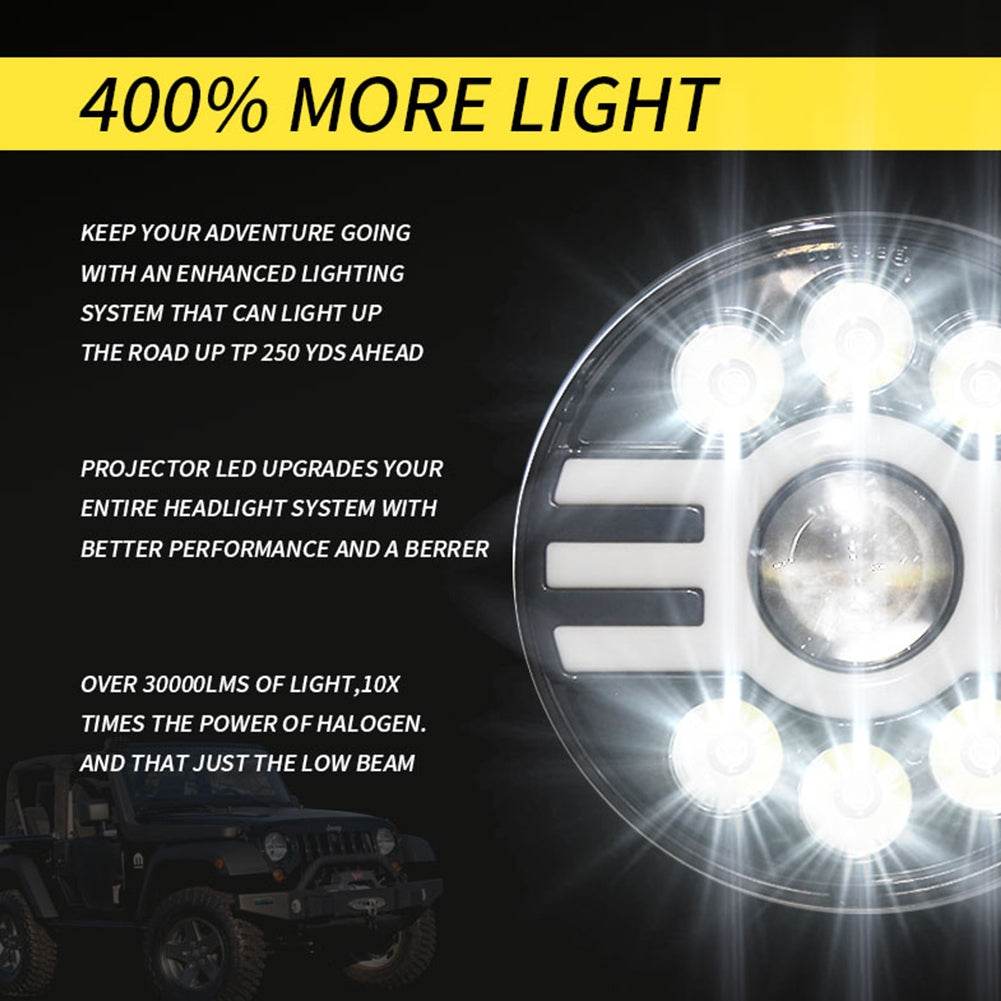 500 W 30000LM 7 inch LED Yellow and White Halo Angel Eye Headlights For Jeep Wrangler Led Beam Headlamp H4/H13 (six beads with lens) H type Led Headlight