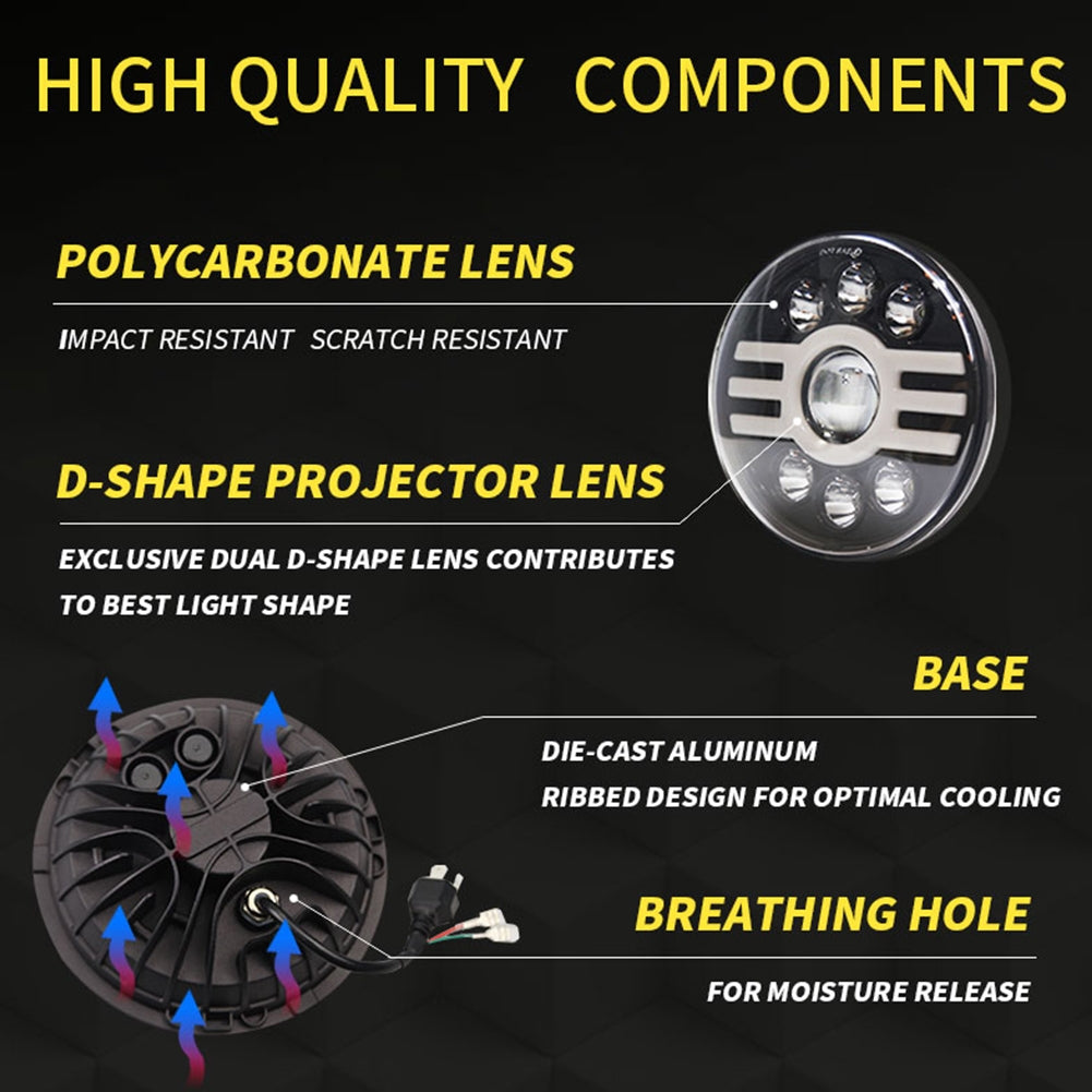 500 W 30000LM 7 inch LED Yellow and White Halo Angel Eye Headlights For Jeep Wrangler Led Beam Headlamp H4/H13 (six beads with lens) H type Led Headlight