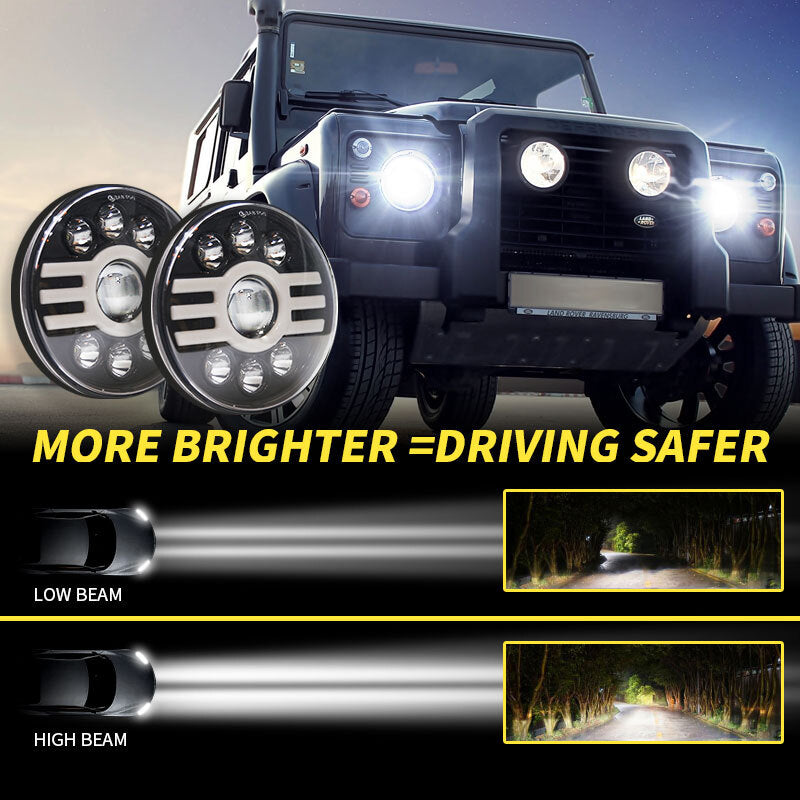 500 W 30000LM 7 inch LED Yellow and White Halo Angel Eye Headlights For Jeep Wrangler Led Beam Headlamp H4/H13 (six beads with lens) H type Led Headlight