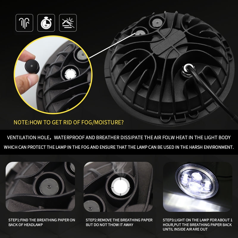 500 W 30000LM 7 inch LED Yellow and White Halo Angel Eye Headlights For Jeep Wrangler Led Beam Headlamp H4/H13 (six beads with lens) H type Led Headlight