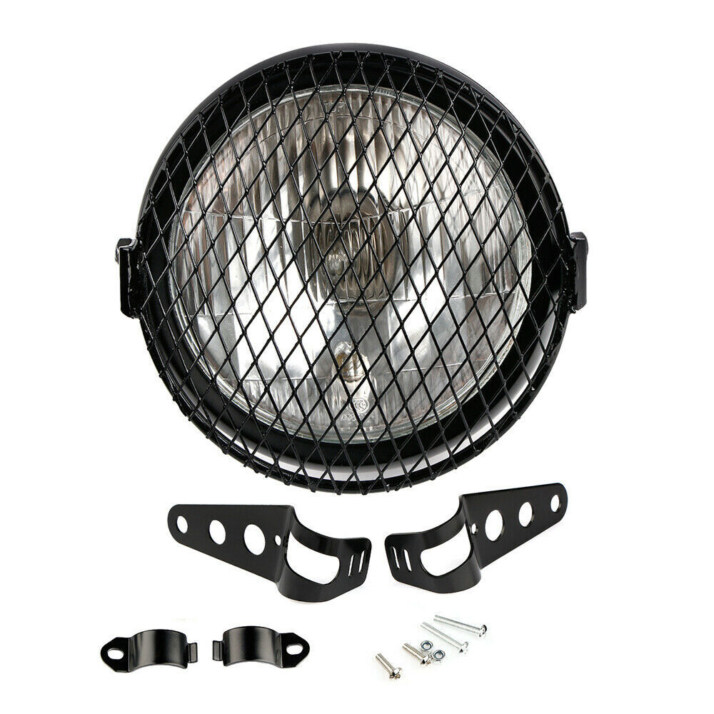6.5 inches Retro Motorcycle LED Headlight Grill Side Mount Cover with Bracket black
