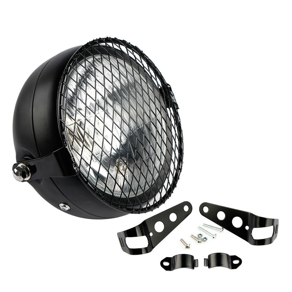 6.5 inches Retro Motorcycle LED Headlight Grill Side Mount Cover with Bracket black