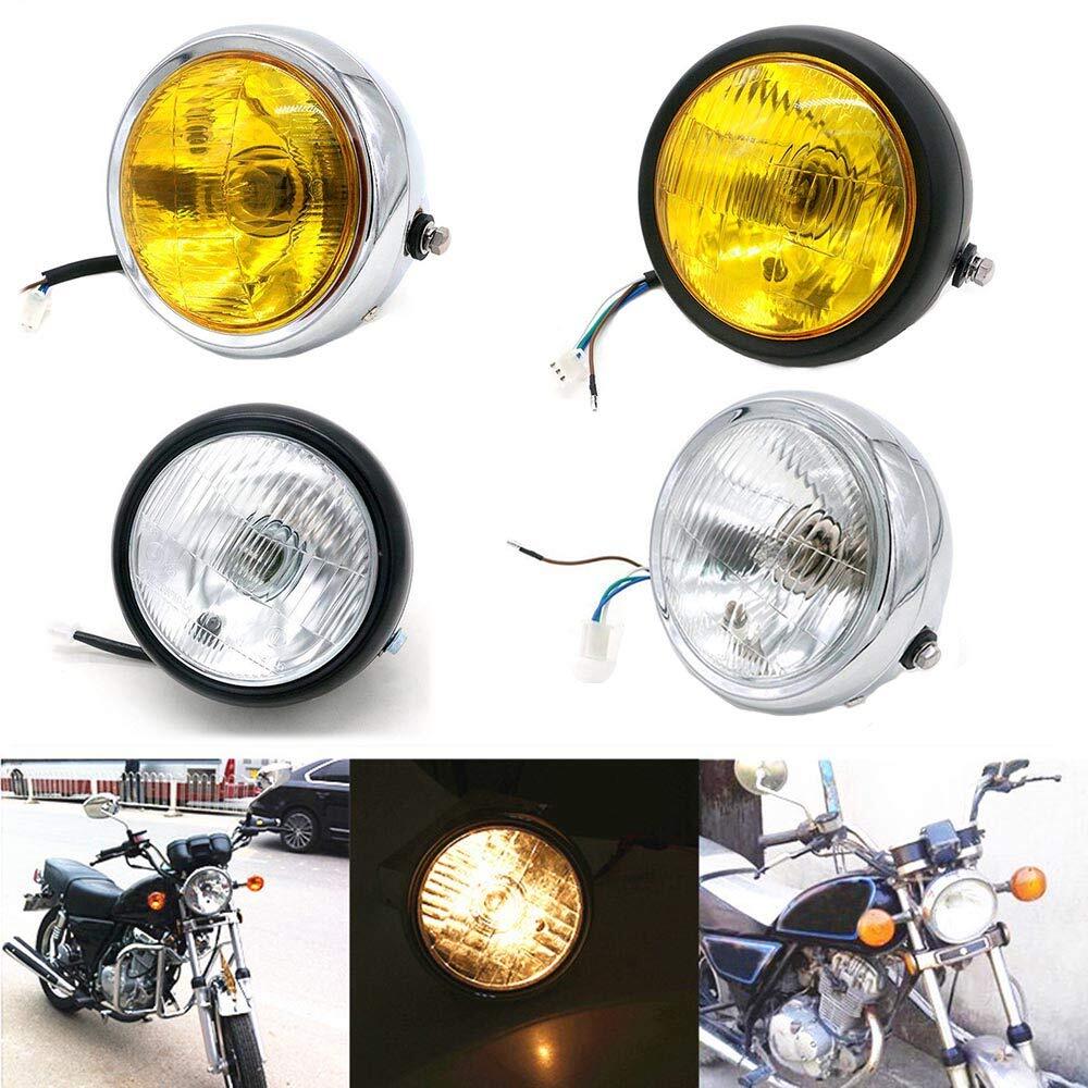 6.5"Universal Motorcycle Refit Headlight with Brackets DC 12V Motorbike Vintage Head Lamp Scooter Round Spotlight Motor Front Lights black