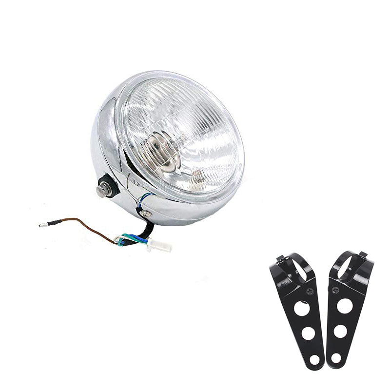 6.5"  DC 12V Motorbike Vintage Head Lamp Scooter Round Spotlight Motor Front Lights Universal Motorcycle Refit Headlight with Brackets silver