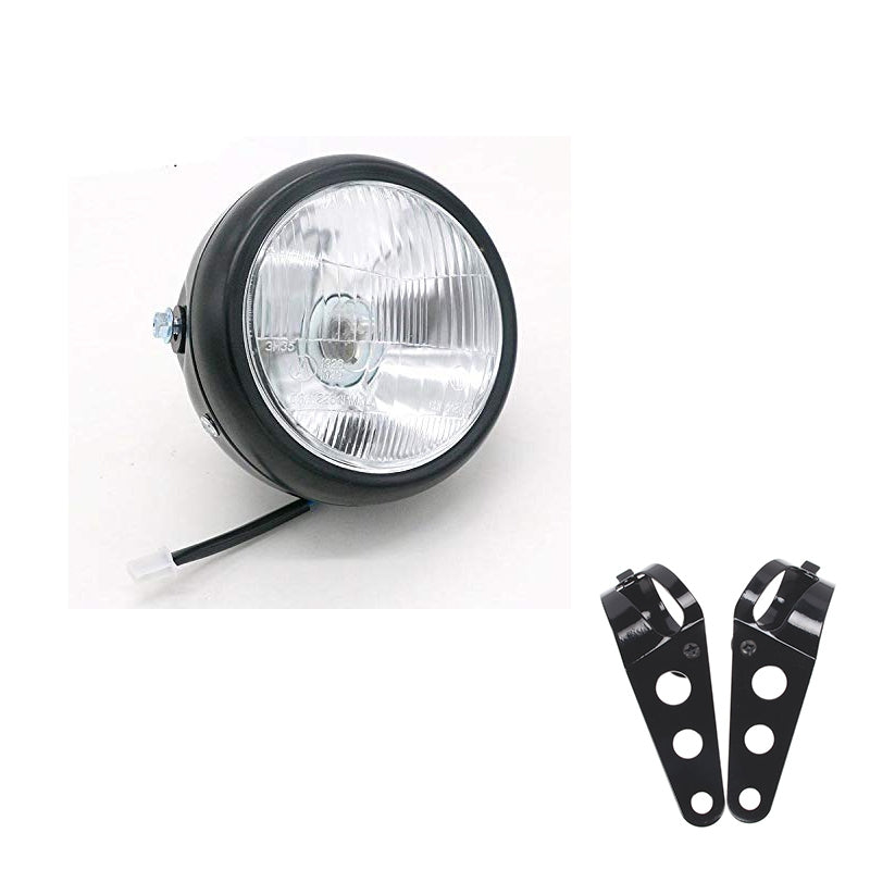 6.5"  DC 12V Motorbike Vintage Head Lamp Scooter Round Spotlight Motor Front Lights Universal Motorcycle Refit Headlight with Brackets black