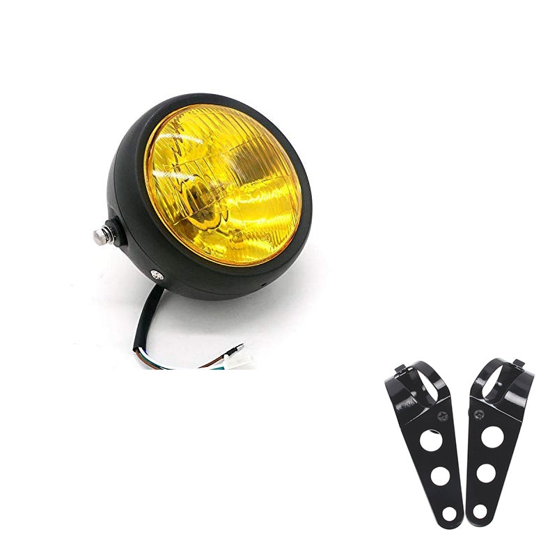 6.5"  DC 12V Motorbike Vintage Head Lamp Scooter Round Spotlight Motor Front Lights Universal Motorcycle Refit Headlight with Brackets black
