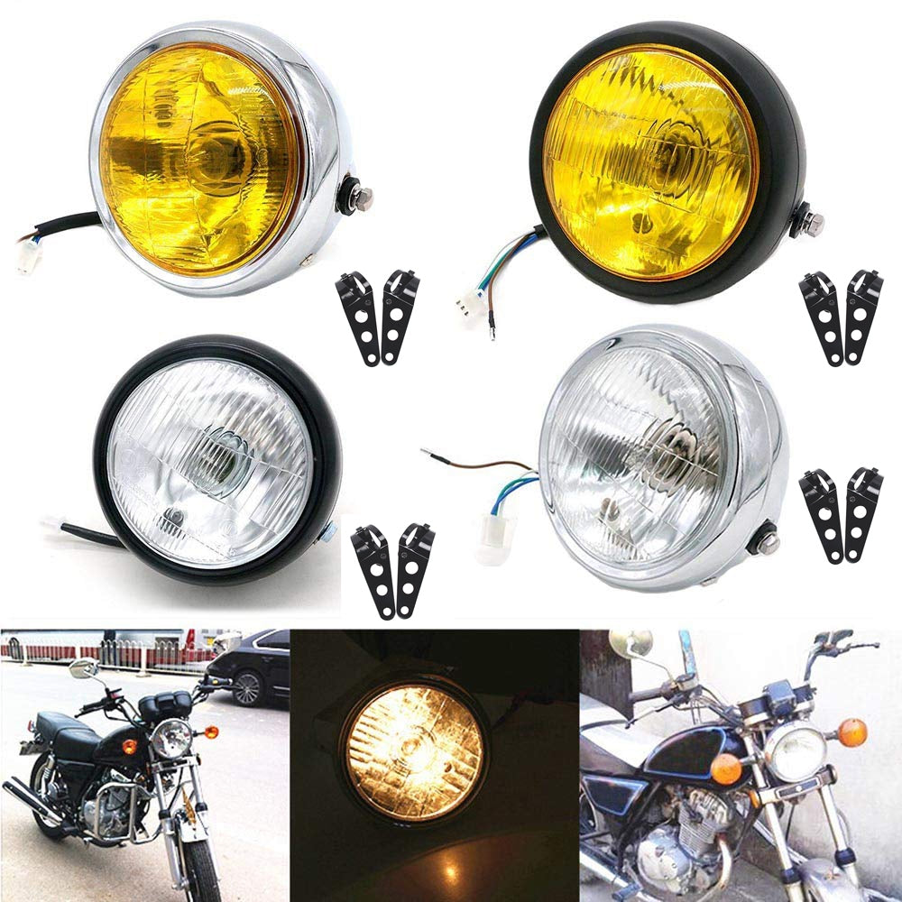 6.5"  DC 12V Motorbike Vintage Head Lamp Scooter Round Spotlight Motor Front Lights Universal Motorcycle Refit Headlight with Brackets support