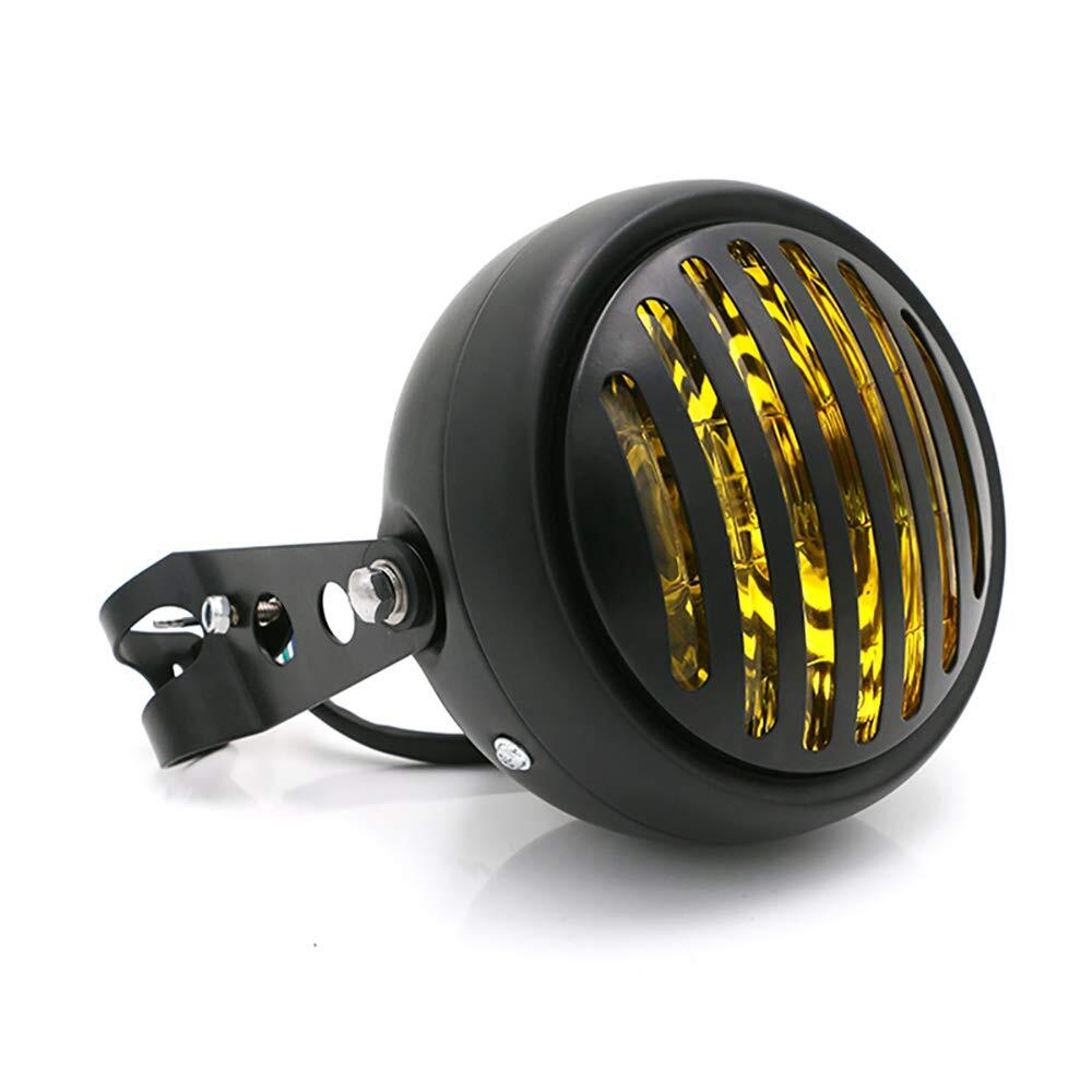 6.5" DC 12V Motorcycle Grill Headlight with Bracktes Motorbike Retro Headlights Motor Moto Scooter Vintage Front Light Round Lamp Without bracket
