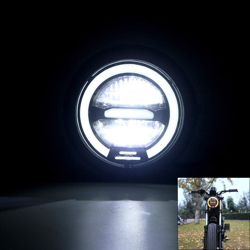 6.5Inches Metal LED Retro Motorcycle Headlight Universal Cafe Racer Vintage Motorcycle LED Headlamp White light