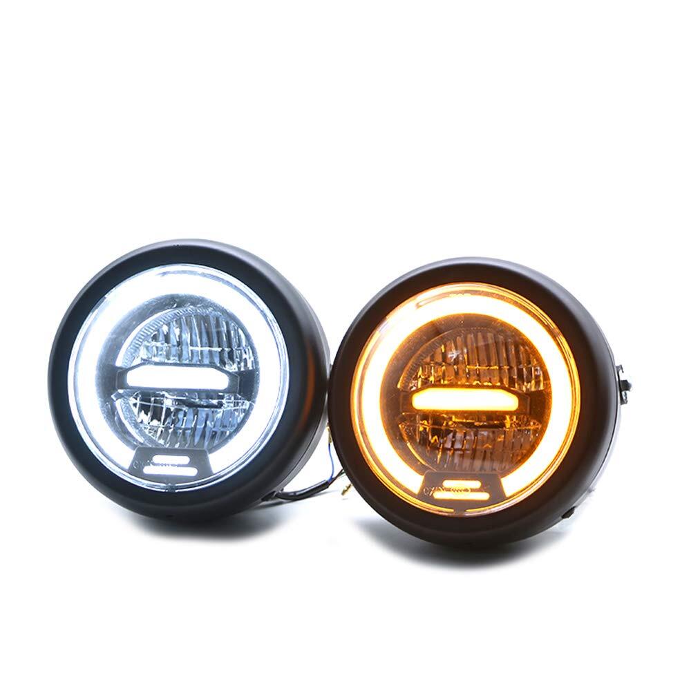 6.5Inches Metal LED Retro Motorcycle Headlight Universal Cafe Racer Vintage Motorcycle LED Headlamp Yellow light