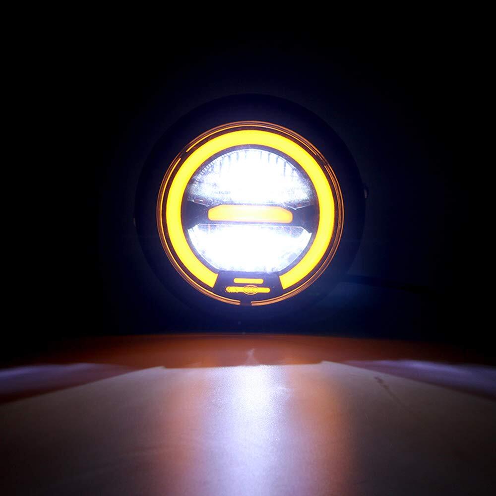 6.5Inches Metal LED Retro Motorcycle Headlight Universal Cafe Racer Vintage Motorcycle LED Headlamp Yellow light