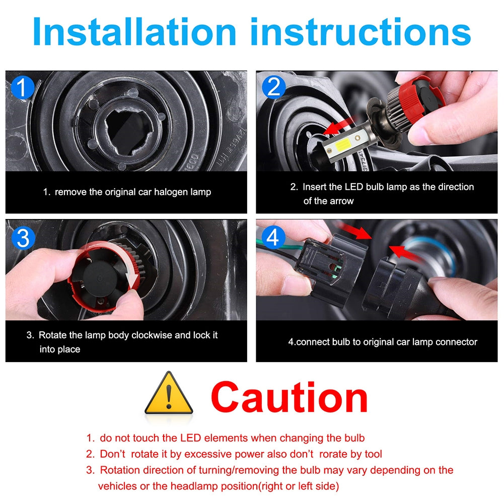 2PCS 120W 12000LM Mini Assembly H1 H7 H4 H8/H9/H11 9005 9006 LED Car HeadLight Fog light H7