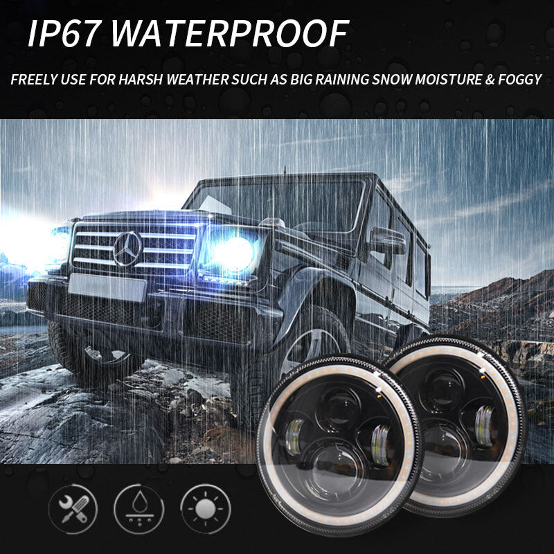 7 INCH 140W  LED Headlights Halo Angle Eye For Jeep Wrangler CJ JK LJ 97-17