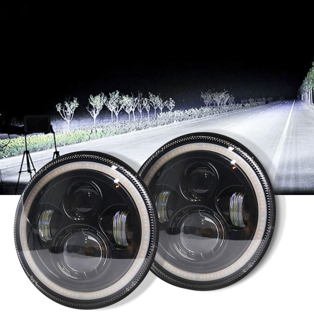 7 INCH 140W  LED Headlights Halo Angle Eye For Jeep Wrangler CJ JK LJ 97-17