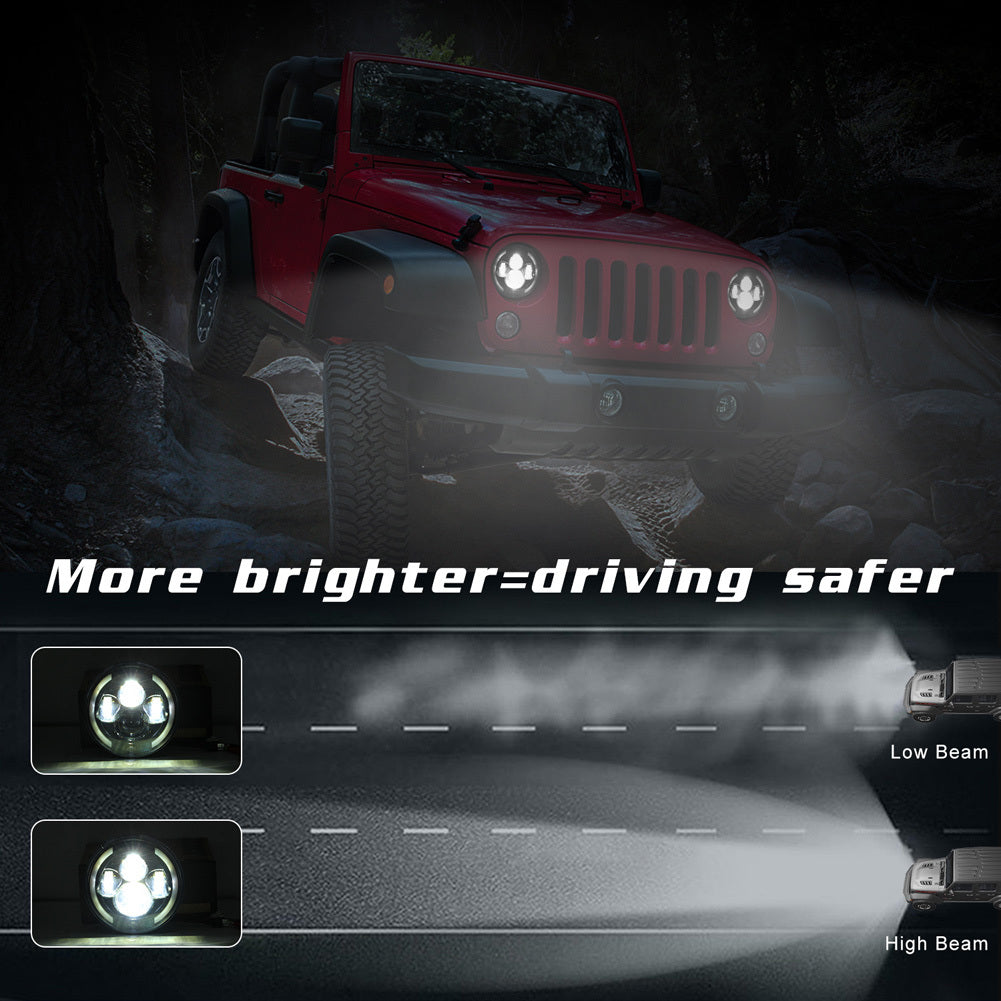 7 INCH 200W LED Headlights 6000K+3000K Halo Angle Eye For Jeep Wrangler CJ JK LJ 97-17