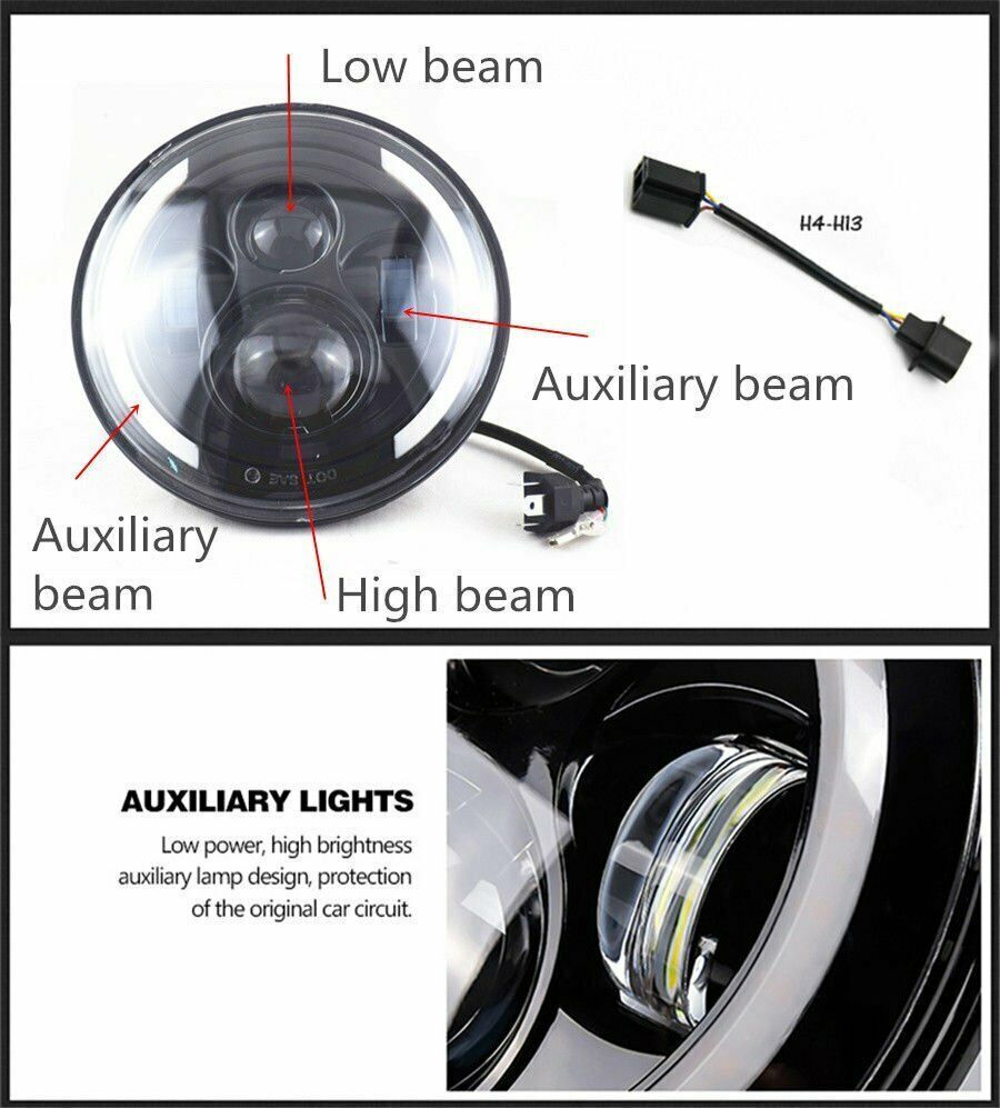 1 Pair 7 Inch Round Shaped LED Front Headlight Daytime Running Light 7 inch
