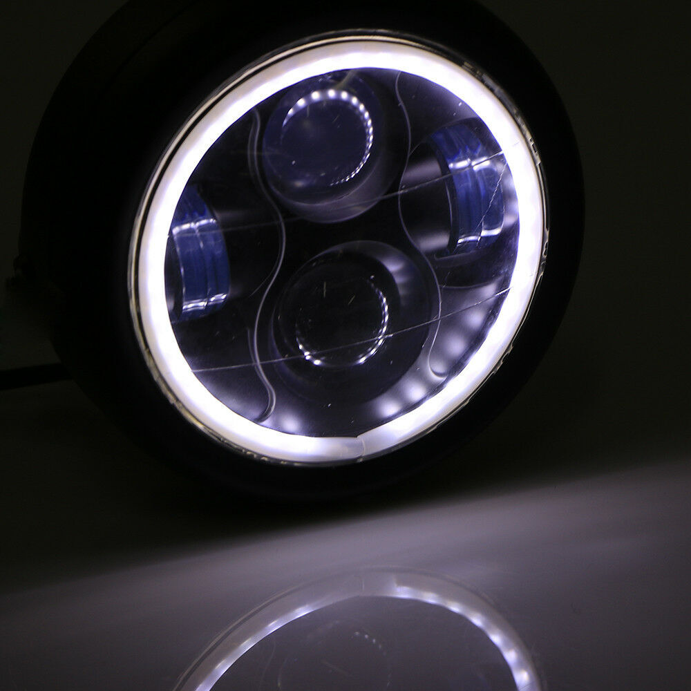 6.5" LED Motorcycle Headlight Headlamp Bracket Angel Ring Hi Lo Beam Bulb 6.5