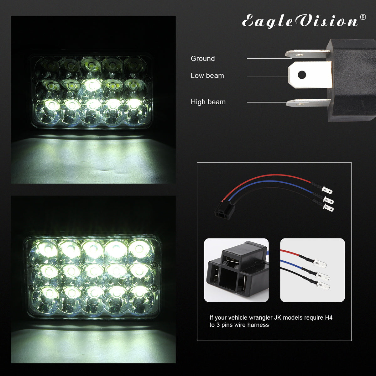 LED Headlight Die-cast Aluminum Casing 150w Square 5inches (4x6)LED Headlamp Suv Truck Working Lights White light