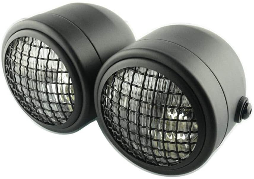 Motorcycle Universal Twin Front Dual Headlight Lamp Head Light For Dual Sport Motorcycle Street Fighter Naked Fat boy Twins black and white + yellow