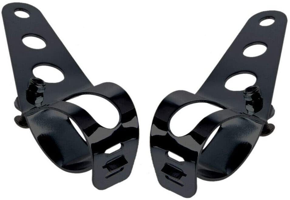 Motorcycle Twin Front Headlight Lamp W/ Bracket For Street Fat Boy Dual Sport Dirt Bikes Street Fighter Naked Cafe Racer Twins black and white + yellow_with support