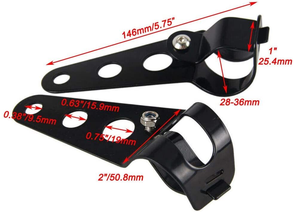 Motorcycle Twin Front Headlight Lamp W/ Bracket For Street Fat Boy Dual Sport Dirt Bikes Street Fighter Naked Cafe Racer Twins black and white + yellow_with support