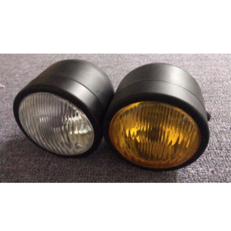 Motorcycle Twin Front Headlight Lamp W/ Bracket For Street Fat Boy Dual Sport Dirt Bikes Street Fighter Naked Cafe Racer Twins black and white_with support