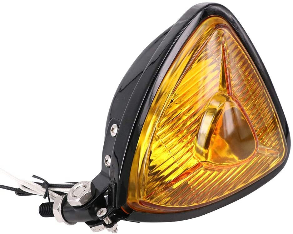 Motorcycle Headlight  Amber Triangle Chrome Headlight Lamp for Chopper Bobber black