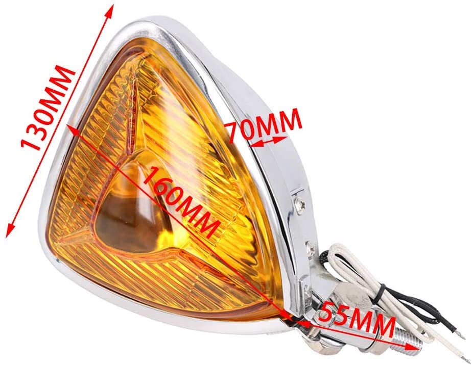 Motorcycle Headlight  Amber Triangle Chrome Headlight Lamp for Chopper Bobber black