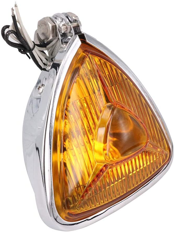 Motorcycle Headlight  Amber Triangle Chrome Headlight Lamp for Chopper Bobber plating