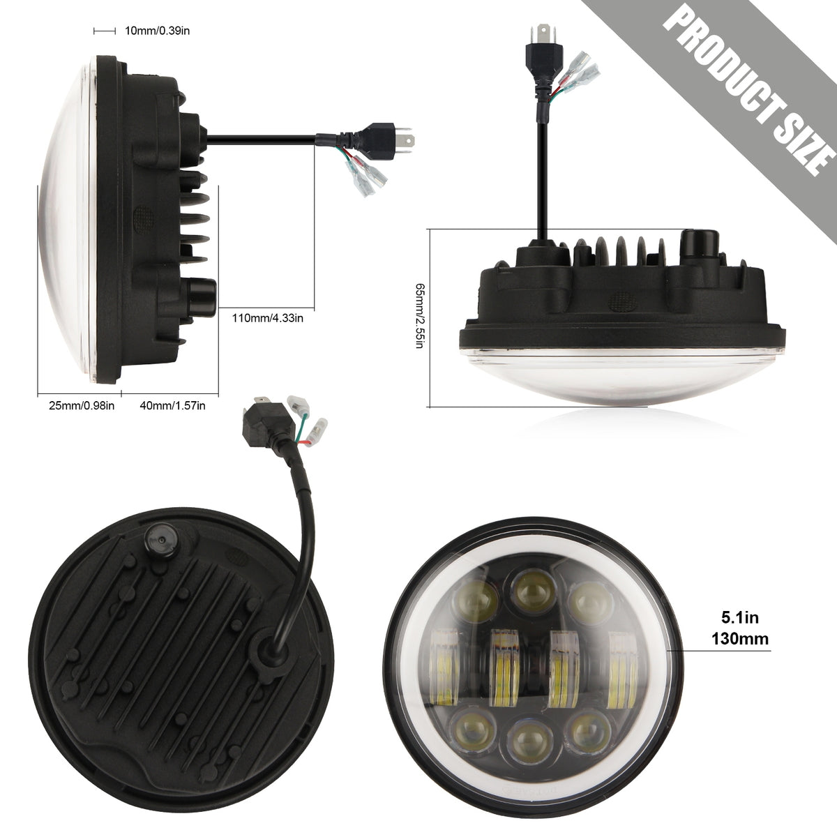 Motorcycles headlight 5.75" Round LED Projection Headlight for Motorcycle White light