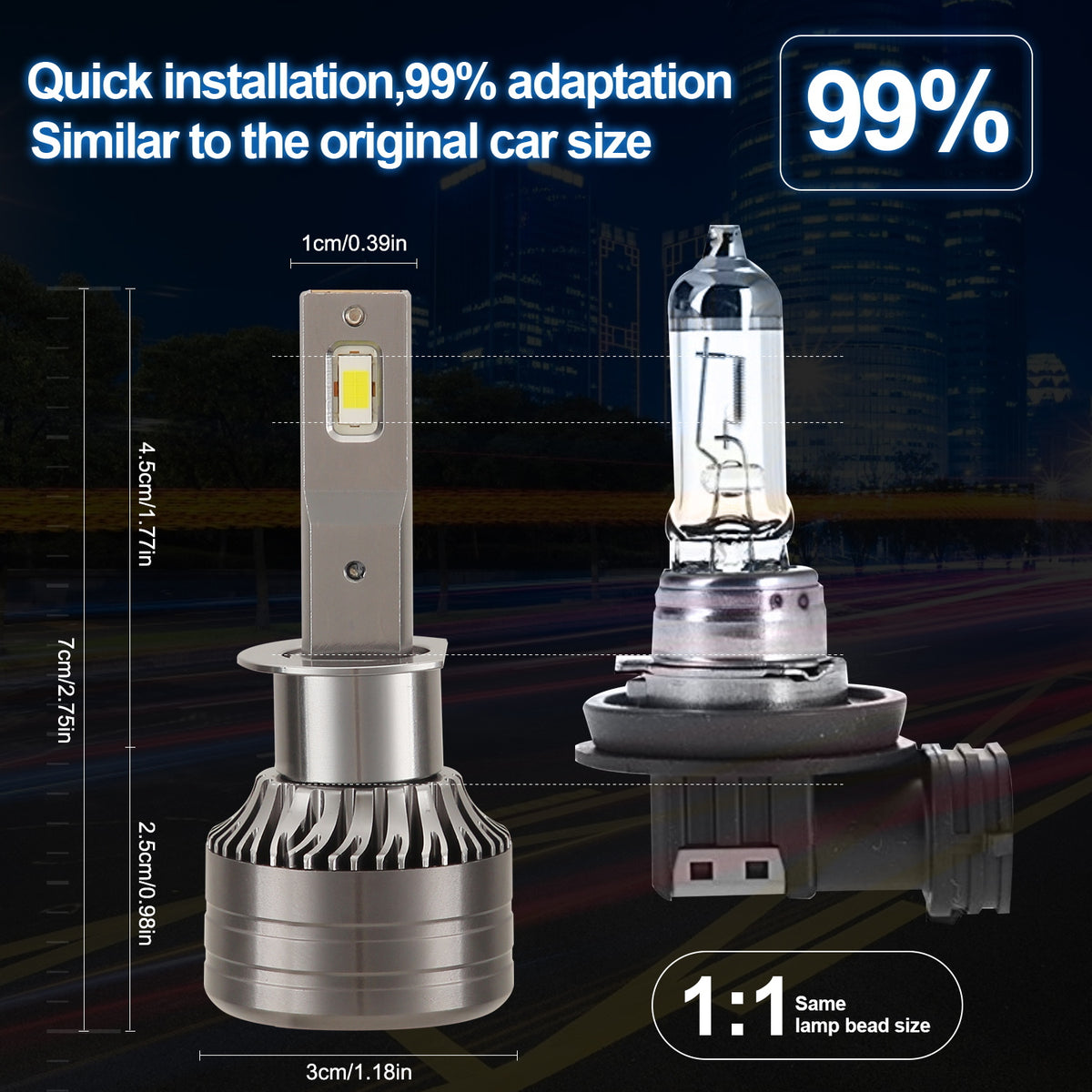 1 pair Car Headlamp LED Headlight Bulb 60W 6,000LM ZES-3575 LED chip Automobile LED headlight  H1
