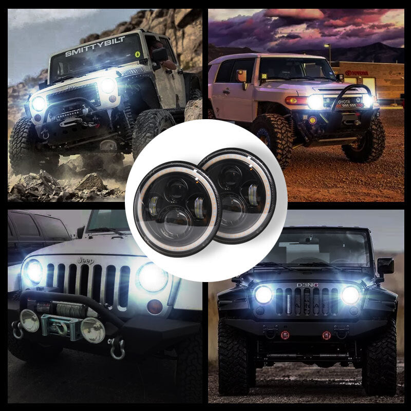 7 Inch LED Headlights DRL Hi/Lo Beam  Halo Ring Amber Angel Eye For Car/Motorcycle White light